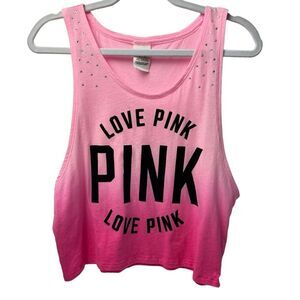 PINK Victoria’s Secret Bling Logo Crop Tank Top Pink Size XS